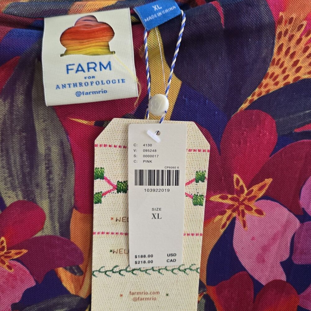 Farm Rio Anthropologie Super Stretchy Lined NWT Bright FloralLong Dress Size XL - Picture 9 of 16